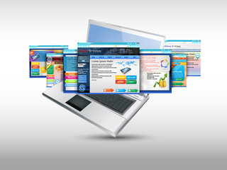 Laptop with illustration of  template website