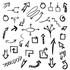 Set of grunge vector hand drawn arrows. Vector EPS10 illustration.