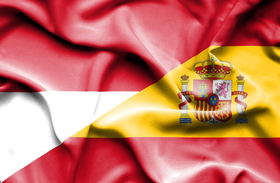 Waving flag of Spain and Monaco