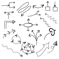 dotted arrows set, hand drawn arrows set, sketched style, doodle