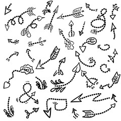 dotted arrows set, hand drawn arrows set, sketched style, doodle