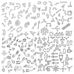 Doodle arrow icons set with spiral, square, circle and triangle