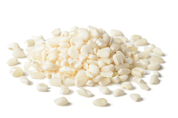white corn grits on white, tilt shift lens