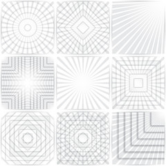 Geometric patterns set. Colourful abstract circular, concentric