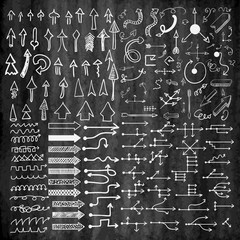 Doodle arrow icons set on chalk board. Chalk effect. Vector Illu