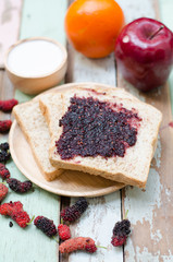 breakfast : home made bread with mulberry jam 
