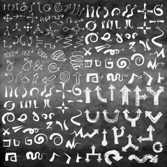 Doodle arrow icons set on chalk board. Chalk effect. Vector Illustration.