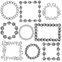 Fototapeta premium vector set of decorative, doodle, floral wreathes.