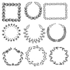 Set of 9 hand-draw vector victory laurel wreaths for stationary.