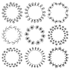 Set of doodle circle frames and Victorian ornaments photo border