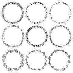 Set of doodle circle frames and Victorian ornaments photo border