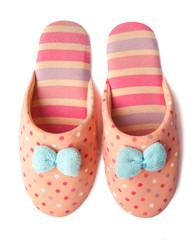 Cute pink striped girl's isolated slippers