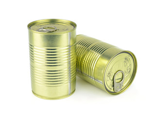 Canned food isolated on white