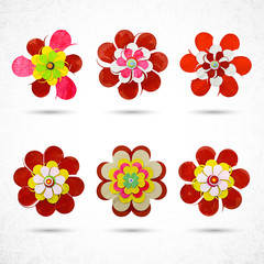 Decorative floral set of flowers. Made of paper layers cut.