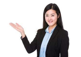 Businesswoman with open hand palm