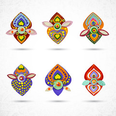 Flower orchid. Vector eps 10. Set of front face bloom.  Made of paper.