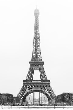 eiffel tower under the snow in Paris