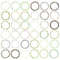 Round handdrawn wreaths on white background. Collection of clip art