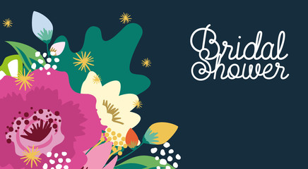 Bridal shower invitation card with flowers. Vector design.