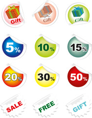 Collection of stickers with discounts and gifts