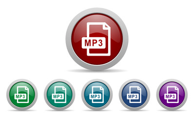 mp3 vector icon set with shadow on white background