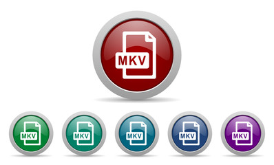 mkv vector icon set with shadow on white background