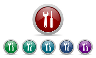 tools vector icon set with shadow on white background