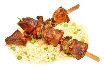 Cooked Pork Kebabs With Rice