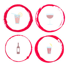 Vector set of Wine stain circles, splashes and spot isolated on white