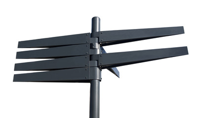 Blank signpost with seven arrows isolated on white
