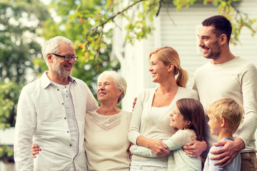 happy family in front of house outdoors