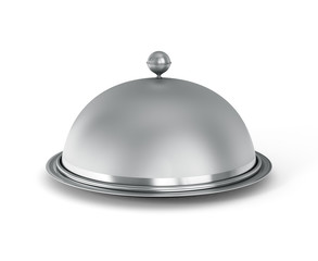 Obraz premium Restaurant cloche with open lid on a white background.