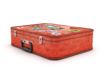 Travel Suitcase with stickers. Clipping path included. Computer