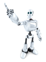 Robot pointing on something. Isolated. Contains clipping path