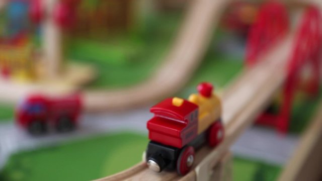 a motorized toy train on the track