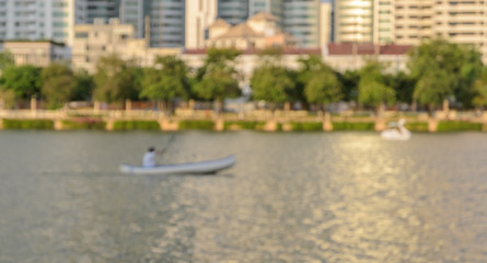 Blurred kayaking in the city park