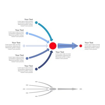 Teamwork - 5 In 1 Blue Converging Arrows, Vector Infographic