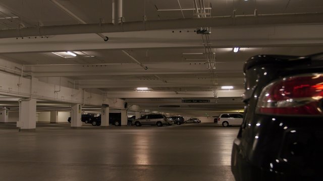 An empty underground parking garage