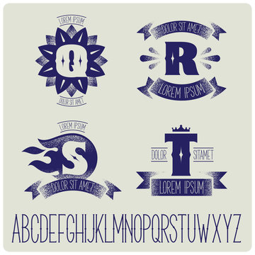 Set of heraldic logo with gothic font. QRST