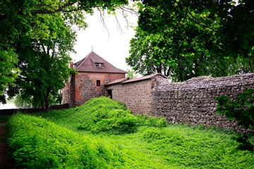 Fototapeta na wymiar Galves lake,Trakai old red bricks castle view