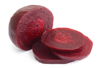 Sliced cooked beetroot isolated on white.