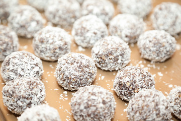 macro of sweet Indian coconut burfi treats with selective focus