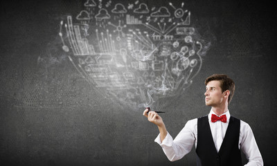 Businessman and pipe smoke