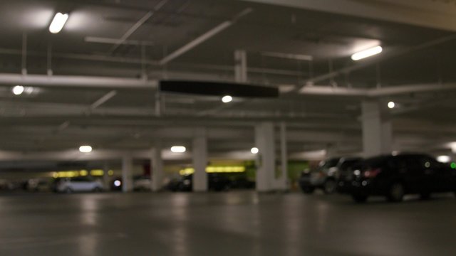 A dark underground parking garage