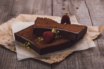 Two slices of chocolate cake