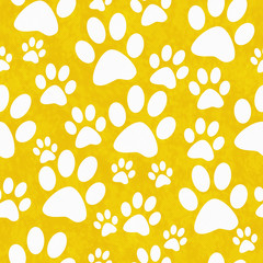 Fototapeta na wymiar Yellow and White Dog Paw Prints Tile Pattern Repeat Background