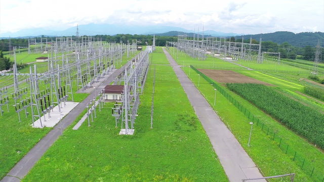 Aerial Power station distributor electric lines