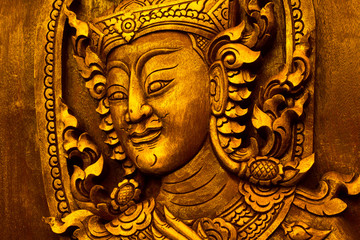 Wood carvings, gold in temple ,Thailand
