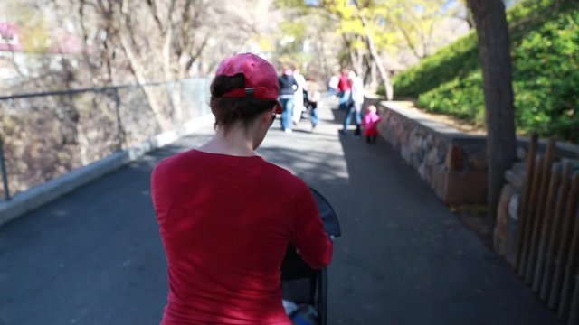 mother with stroller at a zoo