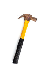 Old rusty hammer isolated on white
